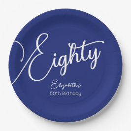 Prato De Papel Festa de aniversário Marinho Azul com 80 de Script