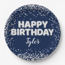 Prato De Papel Festa de aniversário marinho Blue Silver