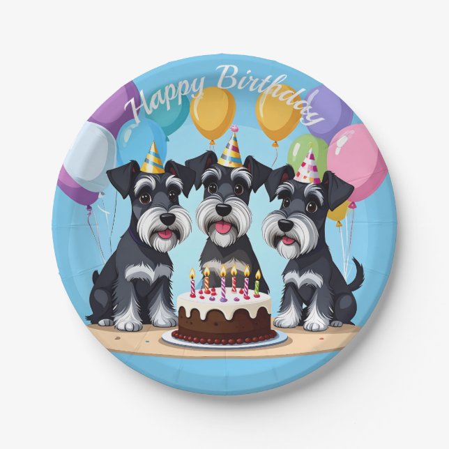 Prato De Papel Festa de aniversário Miniatura Schnauzers (Frente)