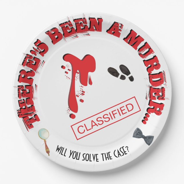 Prato De Papel Festa de Aniversário Mistério de Assassinato SANGR (Frente)