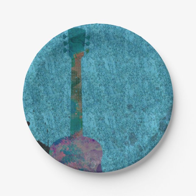 Prato De Papel Festa de Aniversário Musical de Guitarra de Aquare (Frente)