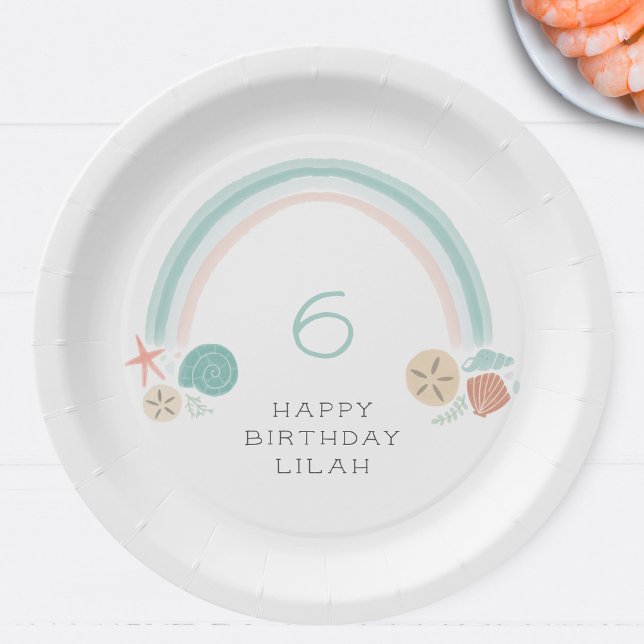 Prato De Papel Festa de aniversário Náutica do Arco-íris da Seash (Criador carregado)