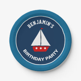 Prato De Papel Festa de aniversário náutica do veleiro vermelho
