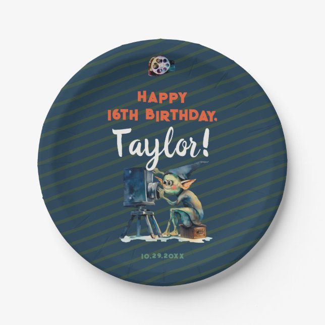 Prato De Papel Festa de aniversário Noite de Filme das Bruxas Gre (Frente)