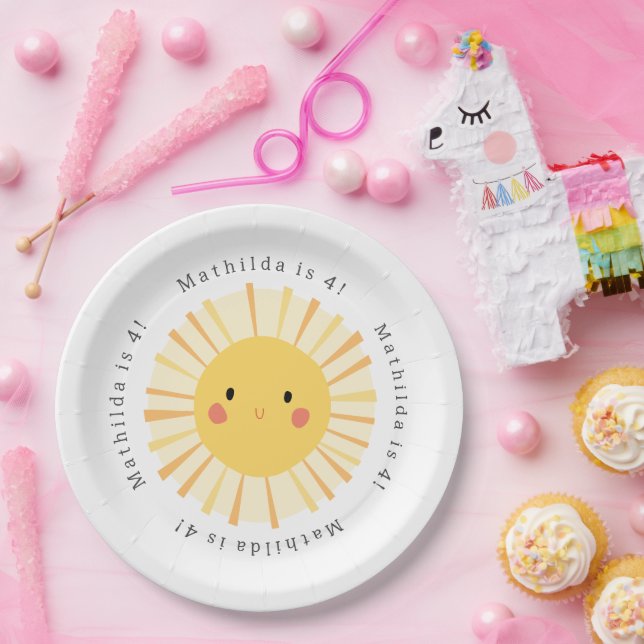 Prato De Papel Festa de aniversário p de ilustração do sol amarel (Festa)