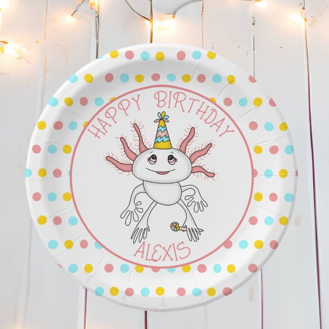 Prato De Papel Festa de aniversário personalizada Axolotl temida (Criador carregado)