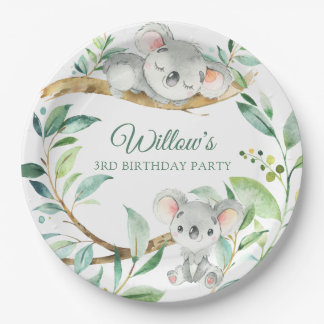 Prato De Papel Festa de aniversário Personalizada de Koala Green