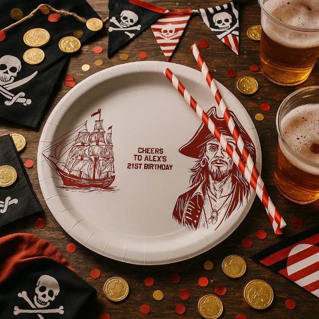 Prato De Papel Festa de aniversário personalizada de pirata (Criador carregado)