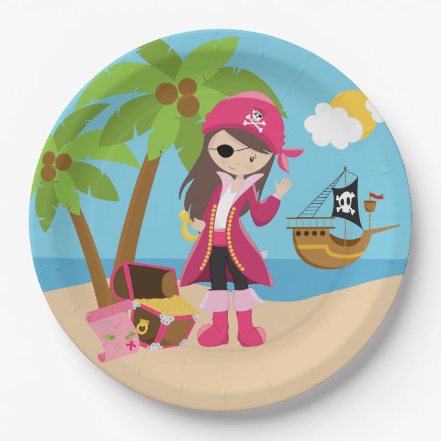Prato De Papel Festa de aniversário Pink Pirate Girl (Frente)