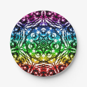 Prato De Papel Festa de aniversário Rainbow Tie Dye Mandala
