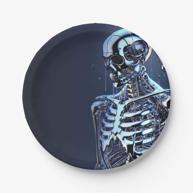 Prato De Papel Festa de aniversário Robô de Esqueleto de Cromo Lí (Frente)