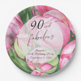 Prato De Papel Festa de aniversário rosa de pedras 90