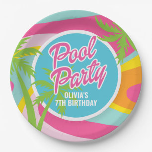 Prato De Papel Festa de Aniversário Rosa Malibu Pool Party