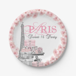Prato De Papel Festa de aniversário Rosa Paris Sweet 16
