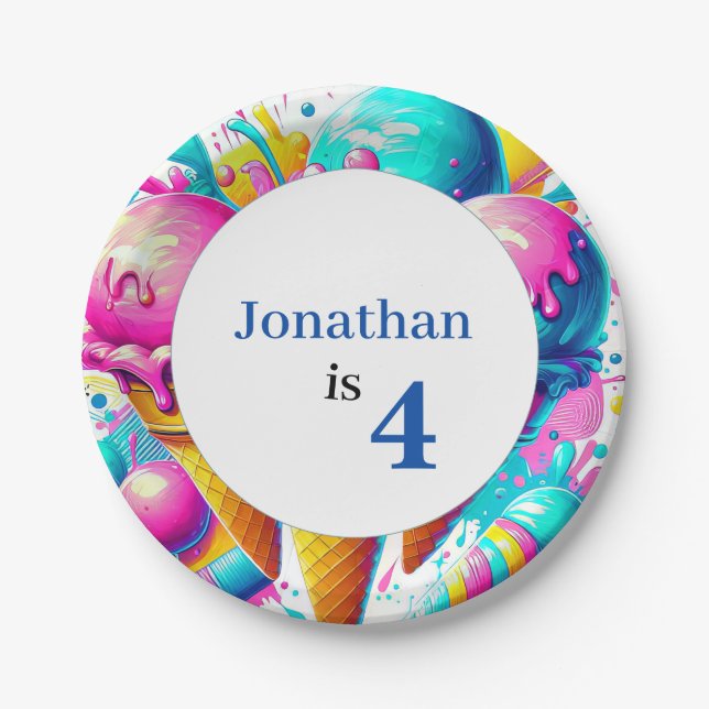 Prato De Papel festa de aniversário sorvete (Frente)