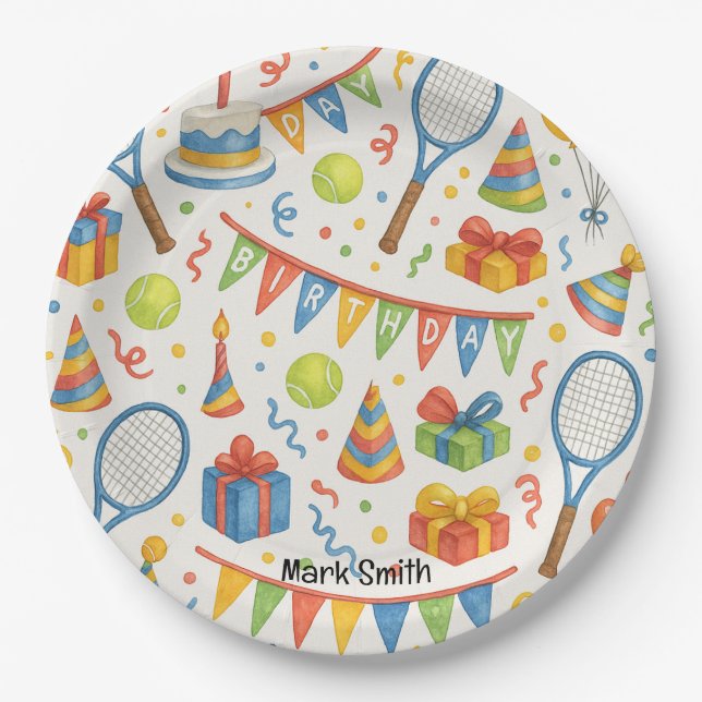 Prato De Papel Festa de aniversário tênis para Tênis Player (Frente)