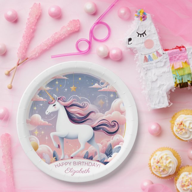 Prato De Papel Festa de aniversário Unicorn (Festa)