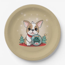 Prato De Papel Festa de Ano Novo Engraçado do Bulldog Francês