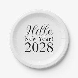 Prato De Papel Festa de Ano Novo, Preta e Branco