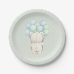 Prato De Papel Festa de Balão de Urso de Pelúcia Aquarela