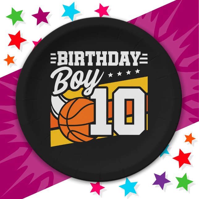 Prato De Papel Festa de basquete de 10 anos, 10º Aniversário (Criador carregado)