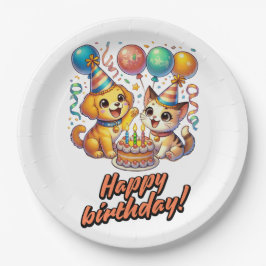 Prato De Papel Festa de Bebê e Gatinho de Brincadeira