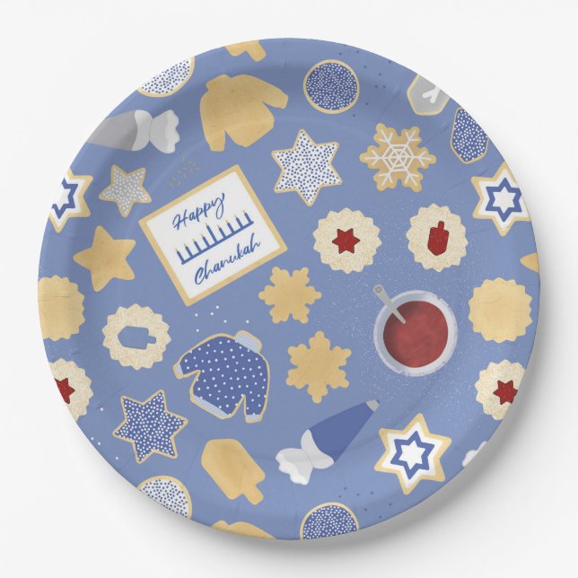 Prato De Papel Festa de biscoito Chanukah (Frente)