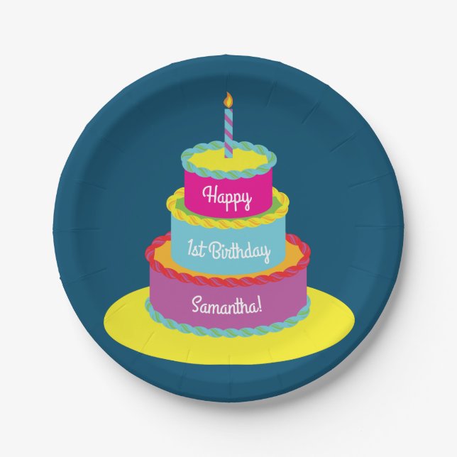 Prato De Papel Festa de Bolo de Aniversário (Frente)