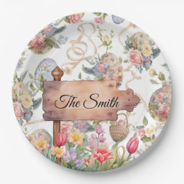 Prato De Papel Festa de Caça aos Ovos de Páscoa com Nome da Famíl