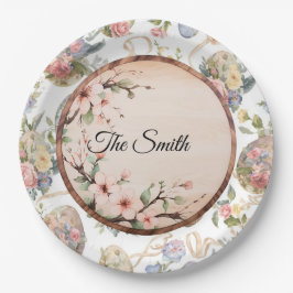 Prato De Papel Festa de Caça aos Ovos de Páscoa com Nome da Famíl