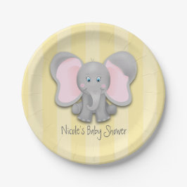 Prato De Papel Festa de Chá de Bebê Elefante Pequeno Amarelo
