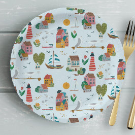 Prato De Papel Festa de chá de bebê menino com padrão azul claro