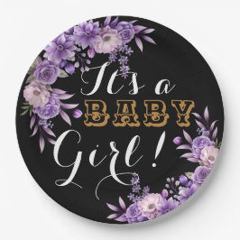 Prato De Papel Festa de Chá de Menina Floral Rosa Elegante