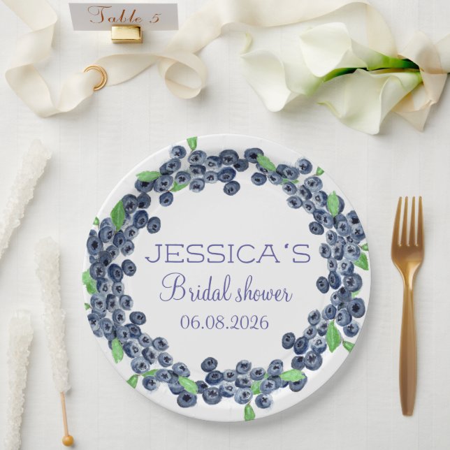 Prato De Papel Festa de Chá de panela da Fruta Blueberry (Casamento)