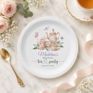 Prato De Papel Festa de Chá Elegante Borboletas Chá de Bebê