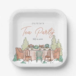 Prato De Papel Festa de chá, garota fofa