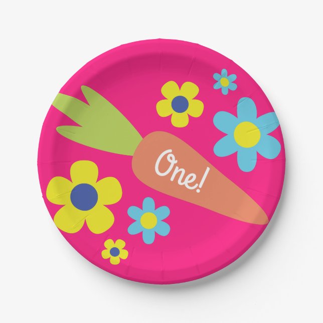 Prato De Papel Festa de Coelho Birthday Cute Kid's Rabbit (Frente)