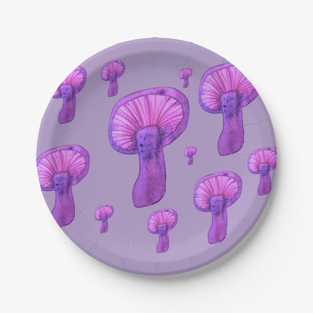 Prato De Papel Festa de cogumelos roxos (Frente)