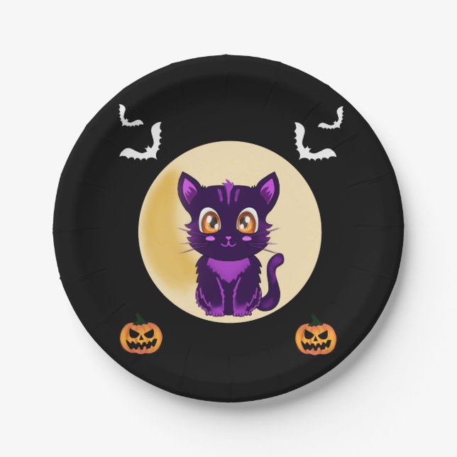 Prato De Papel Festa de Dia do Cartoon Púrpura (Frente)