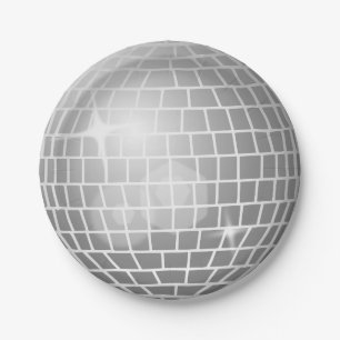 Prato De Papel Festa de discoteca com reltro prateado com bola de