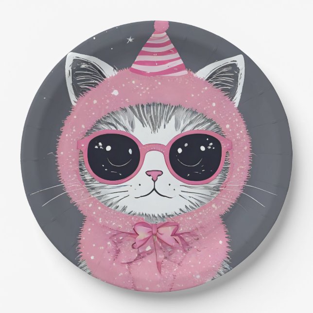Prato De Papel Festa de feliz ano novo - Gato em Disguise (Frente)