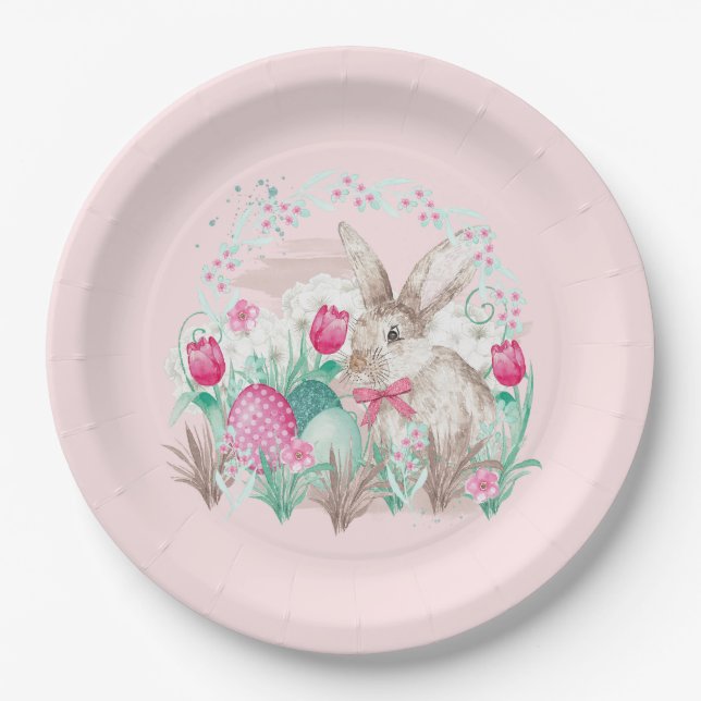 Prato De Papel Festa de Feriado do Coelhinho da Páscoa (Frente)