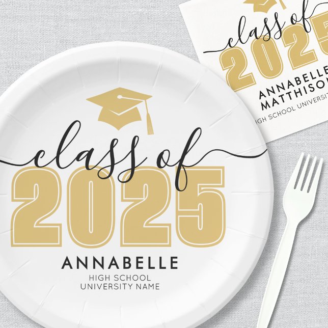 Prato De Papel Festa de formatura Amarela formando (Graduate Yellow Graduation Party Paper Plates )