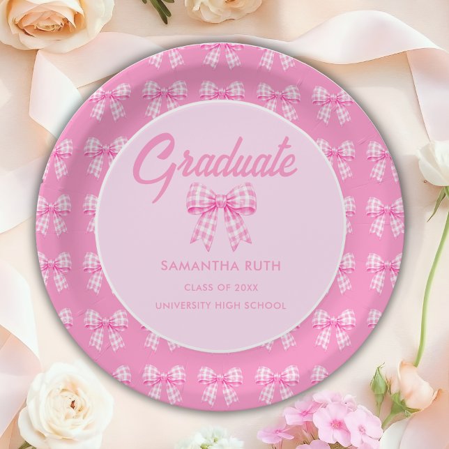 Prato De Papel Festa de Formatura com Laço Xadrez Rosa (Criador carregado)