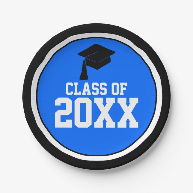 Prato De Papel Festa de formatura de Ano da Classe Azul e Preta (Frente)