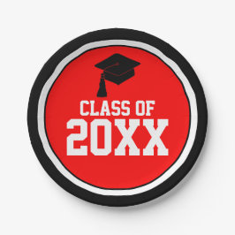 Prato De Papel Festa de formatura de Ano da Classe Negra e Vermel