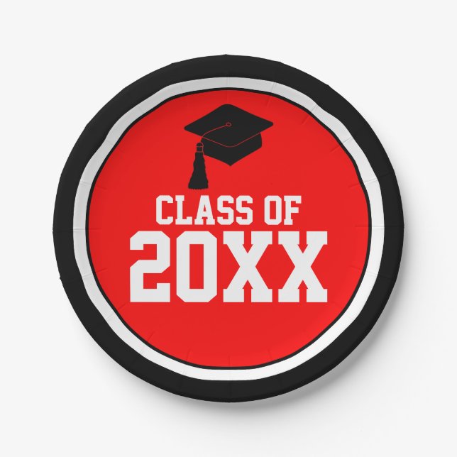 Prato De Papel Festa de formatura de Ano da Classe Negra e Vermel (Frente)