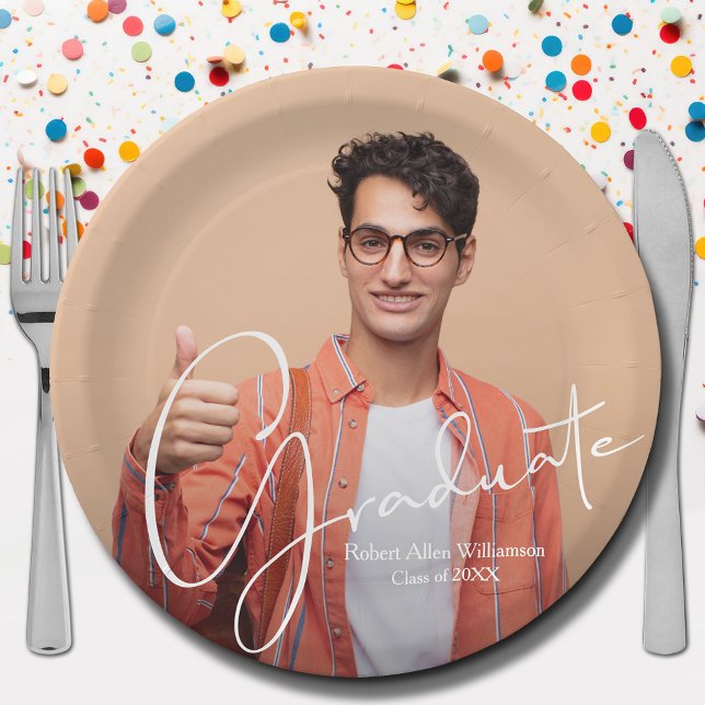 Prato De Papel Festa de formatura de Fotografia Casual (Casual photo personalized graduation party paper plates, napkins in our store)