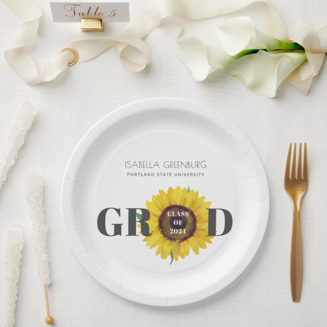 Prato De Papel Festa de formatura de girassol chic (Casamento)