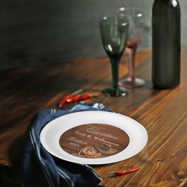 Prato De Papel Festa de formatura de Laço e Chapéu Ocidental (Criador carregado)